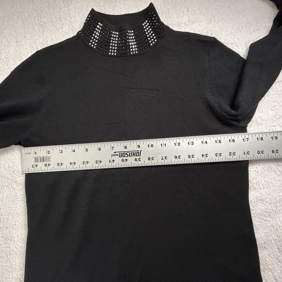 Carmen By Carmen Marc Valvo Womens Black Rhinestone Collar Sweater Top Medium - Picture 7 of 8